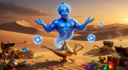Genie Riches slot game thumbnail featuring a magical blue genie