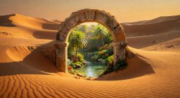 Hidden Oasis slot game thumbnail showing a water spring in the desert
